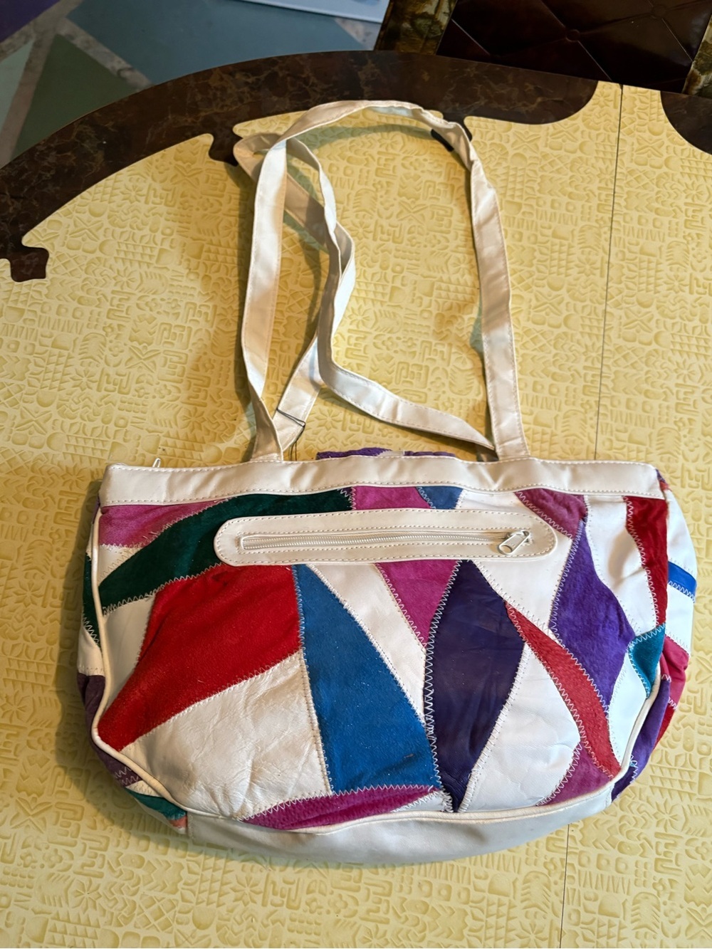 Colorblock White Multicolor Patchwork Shoulder Bag - Picture 4 of 10
